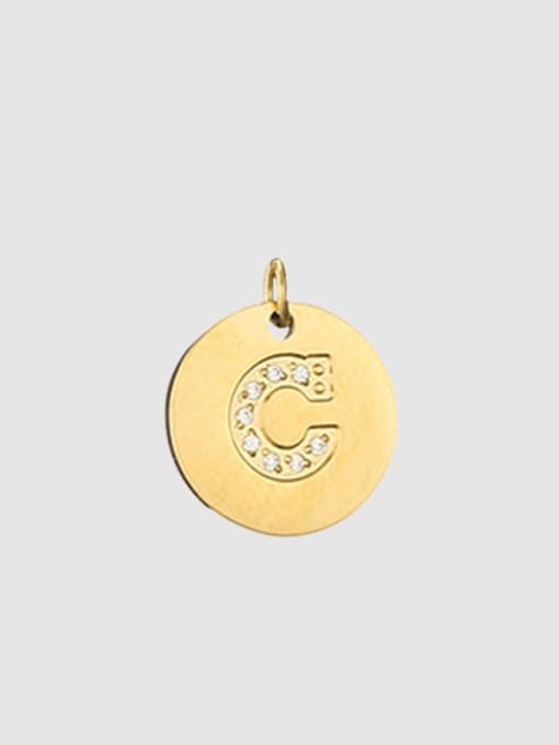 C 14 K gold Titanium 26 Letter Minimalist round pendant Necklace