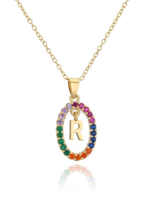 R Brass Cubic Zirconia Letter Trend Necklace