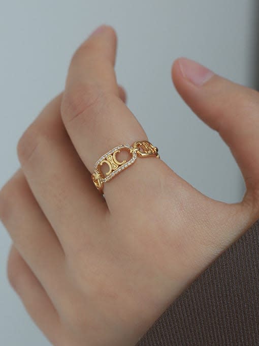 Five Color Brass Cubic Zirconia Geometric Vintage Band Ring 1