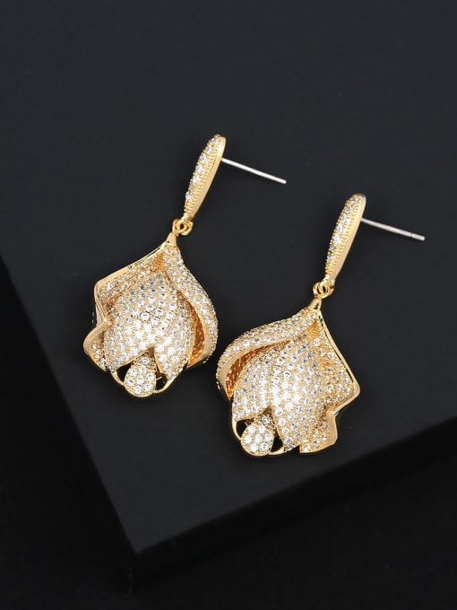 OUOU Brass Cubic Zirconia Flower Luxury Stud Earring 3