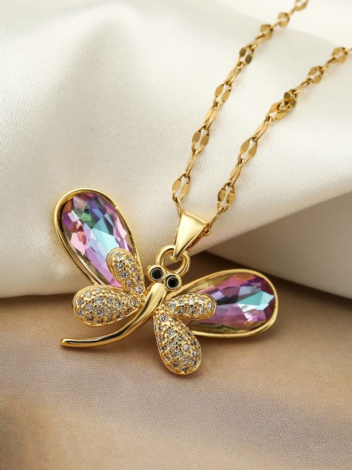 AOG Brass Glass Stone Dragonfly Minimalist Necklace 3