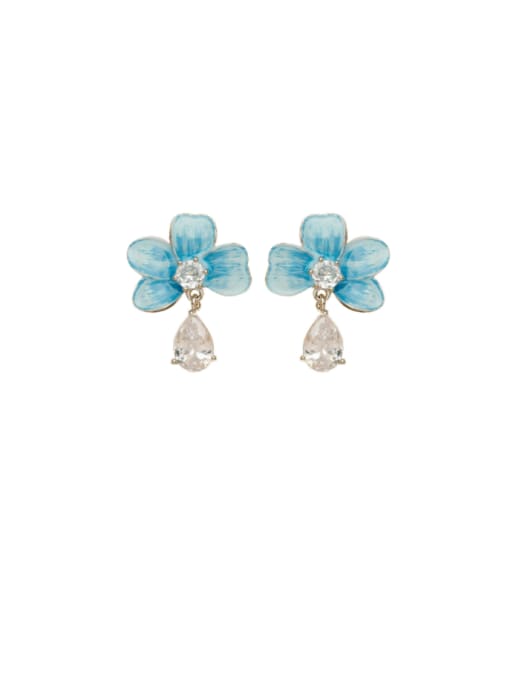 white K Brass Enamel Flower Luxury Clip Earring