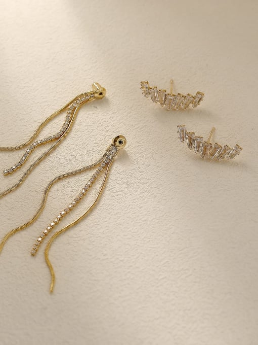 HYACINTH Brass Cubic Zirconia Tassel Vintage Threader Trend Korean Fashion Earring 3