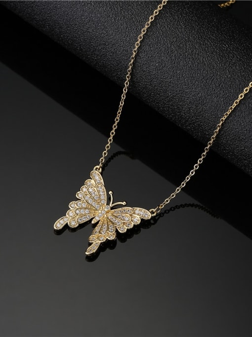 AOG Brass Cubic Zirconia Vintage Butterfly  Pendant Necklace 2