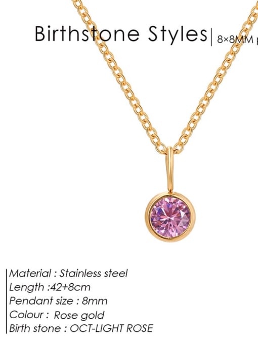 October Pink Rose Gold Stainless steel Cubic Zirconia Round Minimalist Necklace