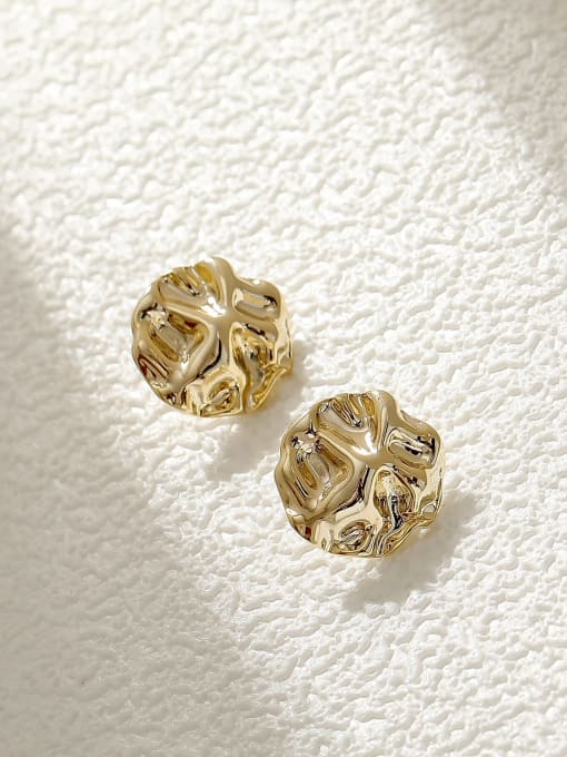14k Gold Brass Round Vintage Stud Earring