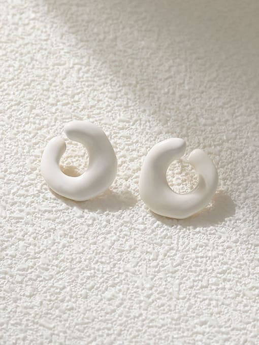 Rice white Brass Enamel Geometric Minimalist Stud Earring
