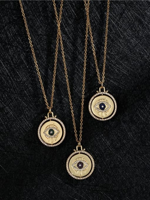 AOG Brass Rhinestone Evil Eye Vintage Round Pendant Necklace 3