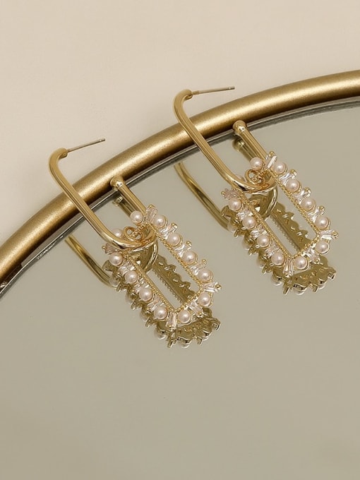 golden Brass Imitation Pearl Geometric Dainty Drop Trend Korean Fashion Earring