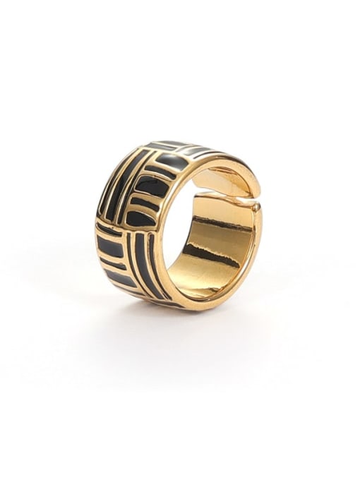 Black dripping oil Brass Enamel Geometric Minimalist Band Ring