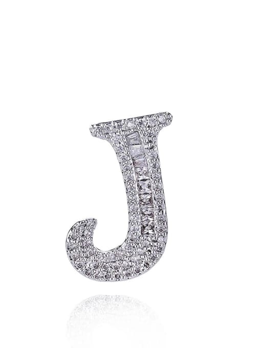 Platinum White J Brass Cubic Zirconia Letter Minimalist Stud Earring