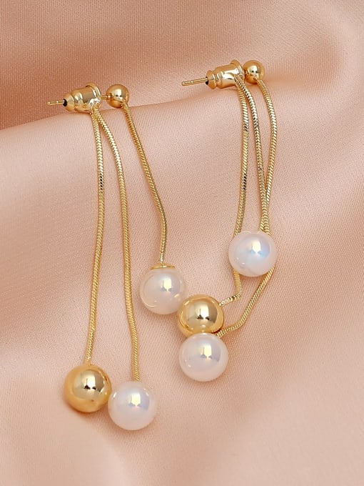 14k gold Brass Imitation Pearl Tassel Minimalist Drop Earring