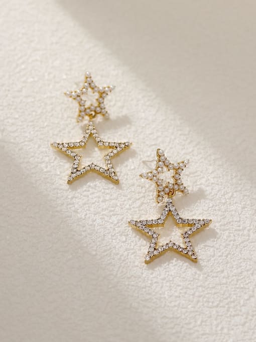 14k gold Brass Imitation Pearl Star Vintage Drop Earring