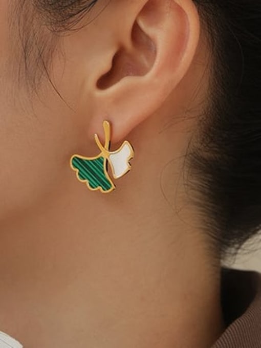 ACCA Brass Enamel Leaf Cute Stud Earring 1