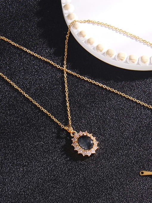 a359 Copper Cubic Zirconia Flower Trend  Heart Thermometamorphic stone Pendant Necklace