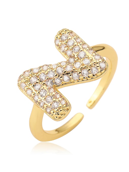 N Brass Cubic Zirconia Letter Minimalist Band Ring