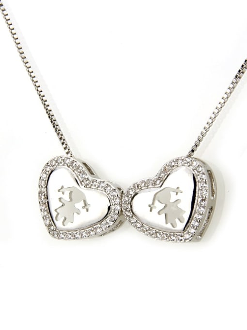 Platinum  Girl  Girl Brass Cubic Zirconia Heart Dainty Necklace