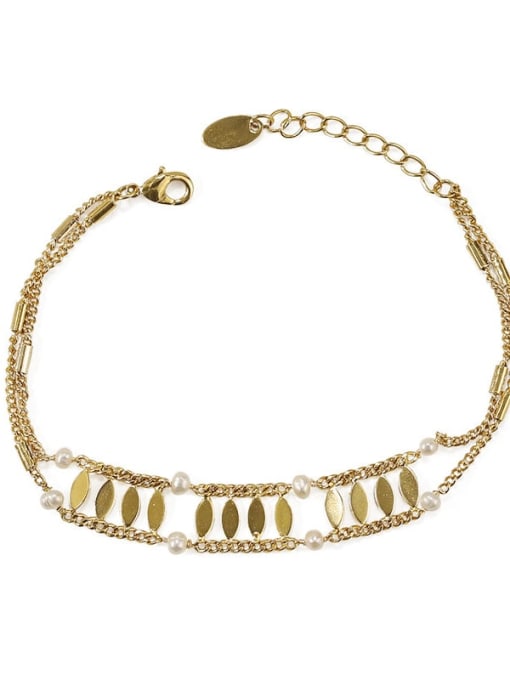 ACCA Brass Freshwater Pearl Geometric Vintage Strand Bracelet 3