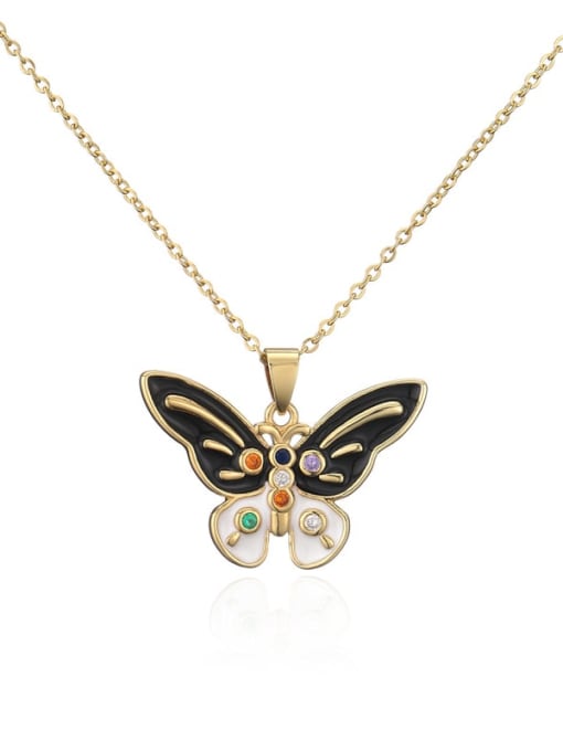 20966 Brass Enamel Trend Butterfly Pendant Necklace