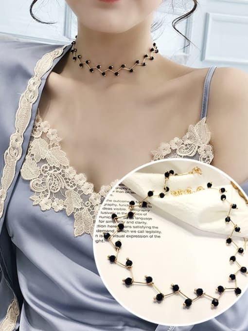 3 Golden+black Zinc Alloy Imitation Pearl White Locket Trend Choker Necklace