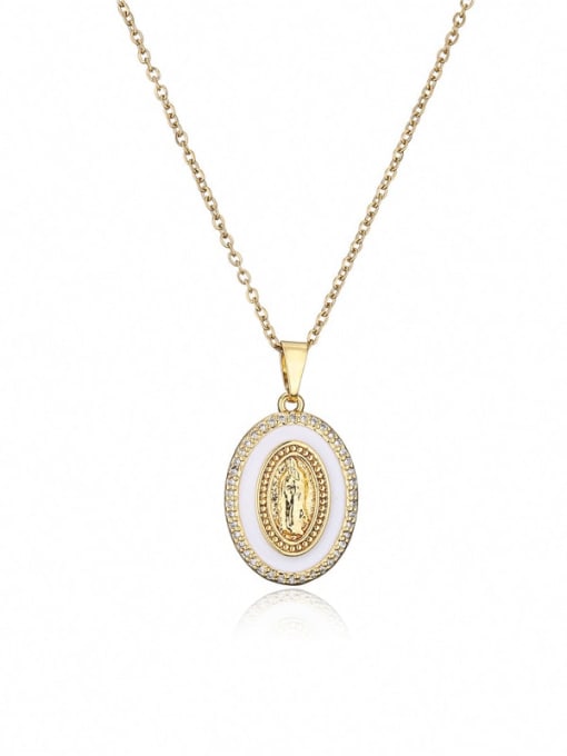 21191 Brass Cubic Zirconia Enamel Oval Vintage Virgin mary Pendant Necklace