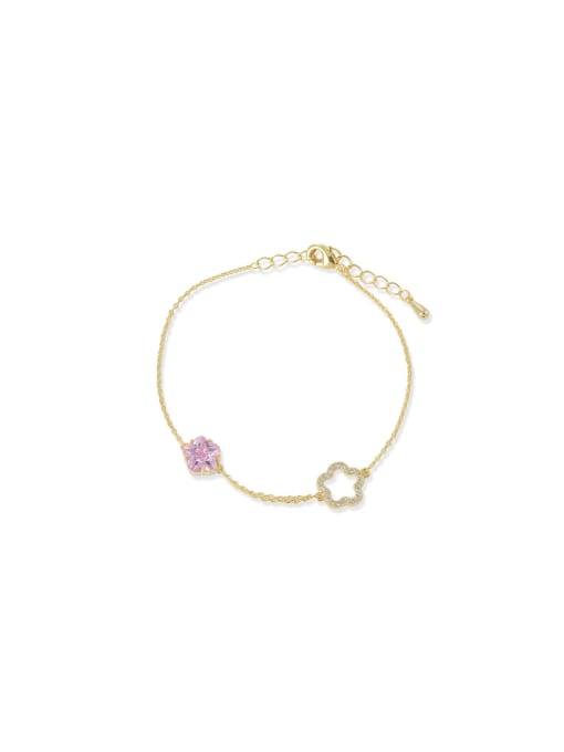 YOUH Brass Cubic Zirconia Pink Flower Dainty Bracelet 0