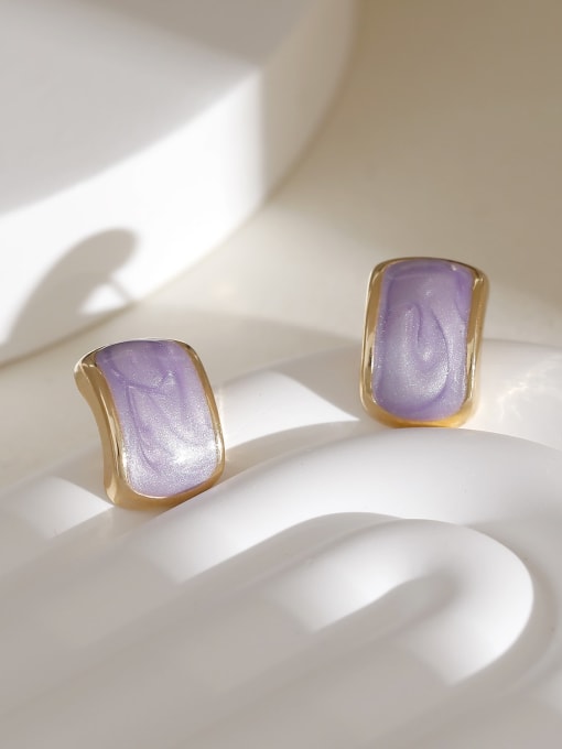 Light Gold+ Taro Purple Brass Enamel Geometric Minimalist Stud Earring