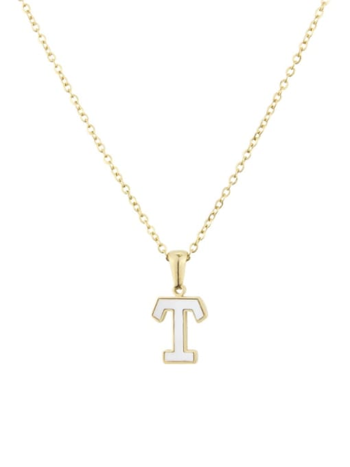 T Steinless steel shell minimalist 26 letter Pendant Necklace