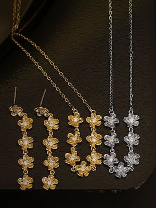 ACCA Brass Cubic Zirconia Flower Vintage Long Necklace