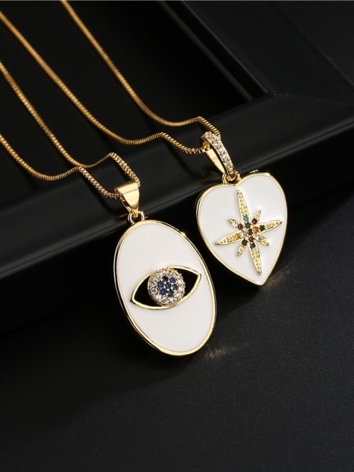 AOG Brass Rhinestone Enamel Evil Eye Trend Heart Pendant Necklace