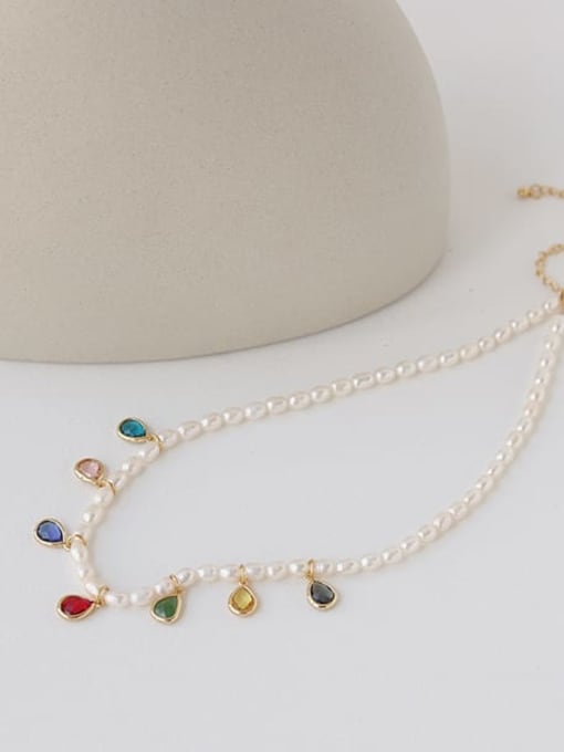 Five Color Brass Freshwater Pearl Water Drop Minimalist Necklace 0