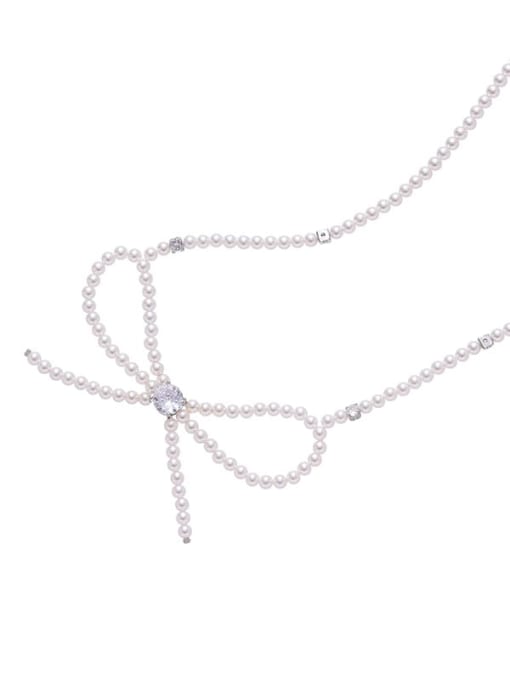 TINGS Brass Imitation Pearl Bowknot Minimalist Beaded Necklace 3