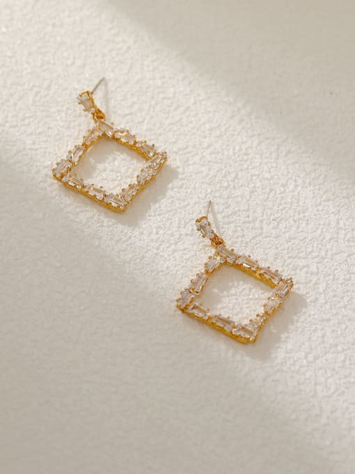 14k Gold Brass Cubic Zirconia Geometric Vintage Drop Earring