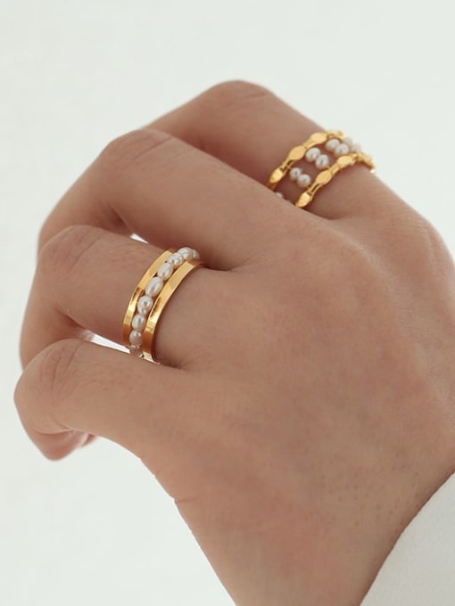 Five Color Brass Imitation Pearl Geometric Hip Hop Stackable Ring 3