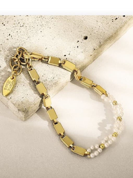 ACCA Brass Imitation Pearl Geometric Dainty Bracelet 1
