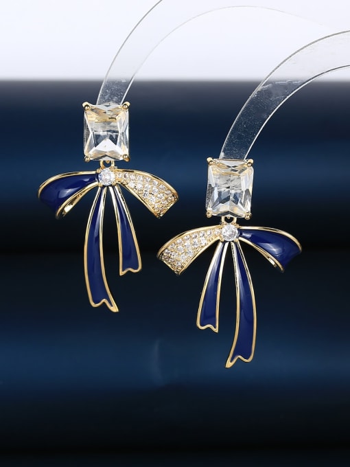 18k blue Brass Cubic Zirconia Enamel Bowknot Dainty Stud Earring