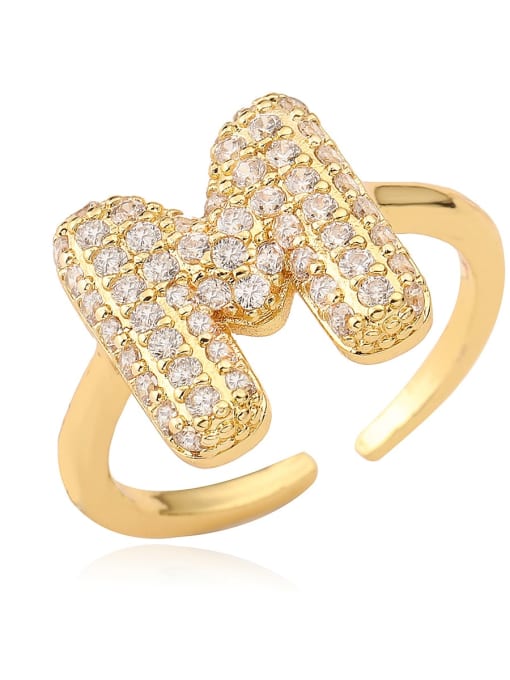 M Brass Cubic Zirconia Letter Minimalist Band Ring