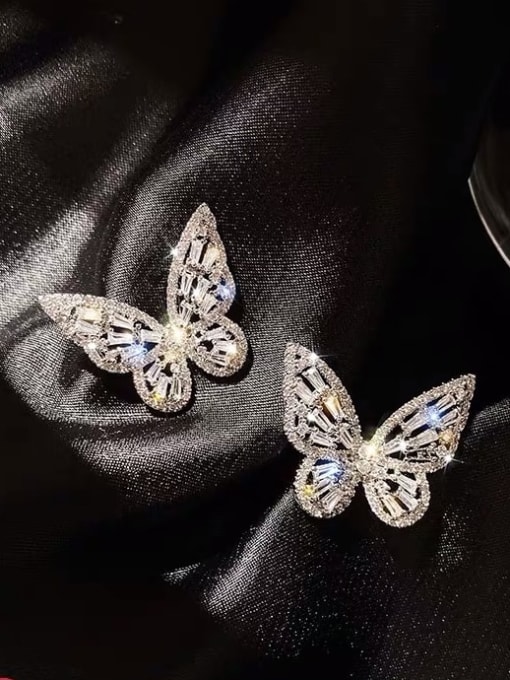 White Alloy Cubic Zirconia Butterfly Dainty Stud Earring