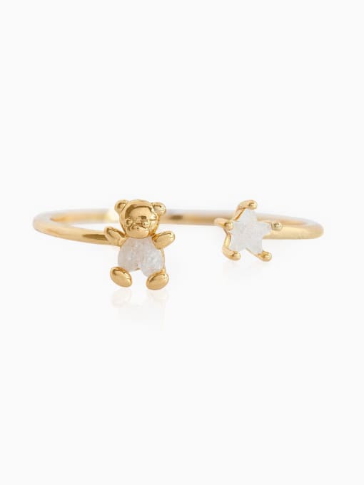 COLSW Brass Opal Bear Cute Band Ring 4