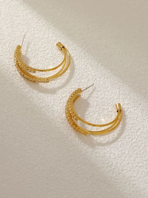 14k Gold Brass Cubic Zirconia Geometric Minimalist Stud Earring