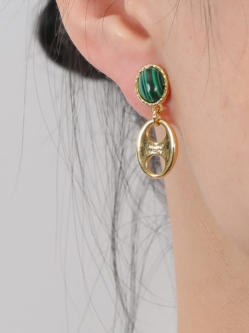 HYACINTH Brass Natural Stone Geometric Vintage Drop Earring 1