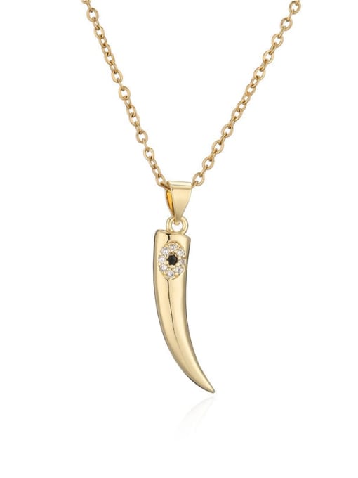 golden Brass Cubic Zirconia  Vintage Wolf Tooth Pendant Necklace