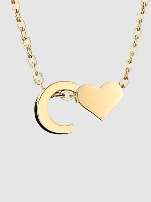 C 14K Gold Stainless steel Letter Minimalist  Heart Pendant Necklace