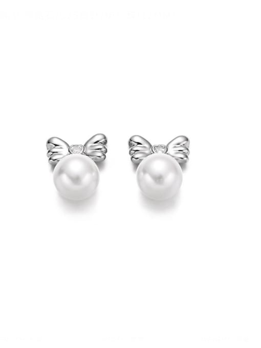 TINGS Brass Imitation Pearl Wing Trend Stud Earring 2