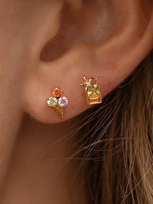 COLSW Brass Cubic Zirconia Multi Color Irregular Cute Stud Earring 3