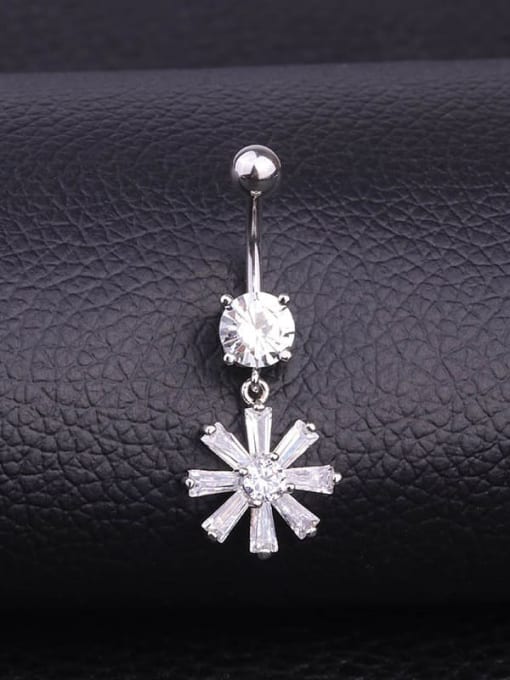 HISON Stainless steel Cubic Zirconia Flower Hip Hop Belly Rings & Belly Bars 0