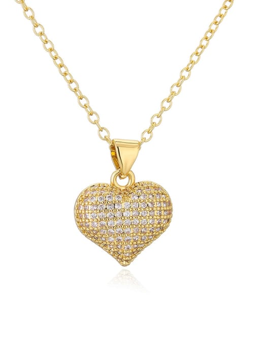 22088 Brass Cubic Zirconia Heart Hip Hop Necklace