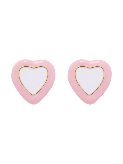 White pink earrings Brass Enamel Heart Minimalist Stud Earring