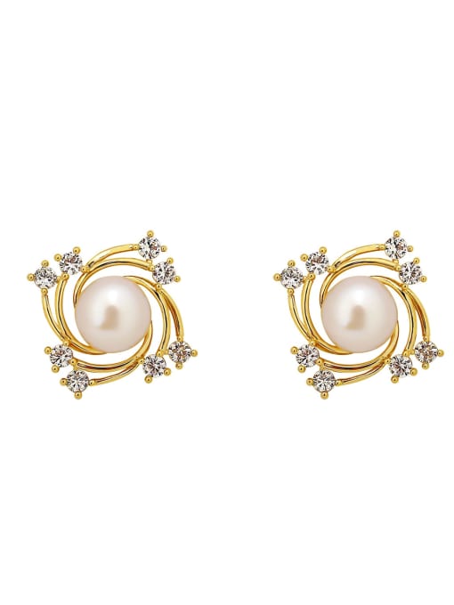 HYACINTH Brass Imitation Pearl Geometric Vintage Stud Earring