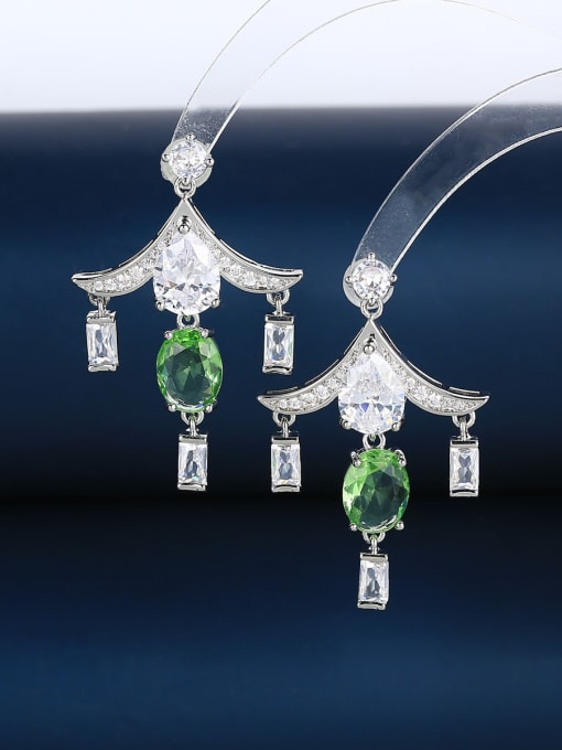 White green Brass Cubic Zirconia Tassel Luxury Stud Earring
